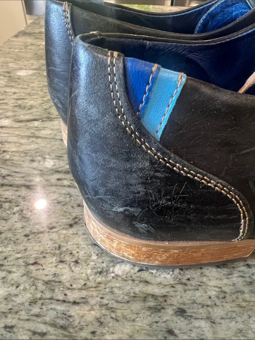 John Fluevog Radio CBC Men’s Classic Derby Shoes Black Blue Leather Size 12.5